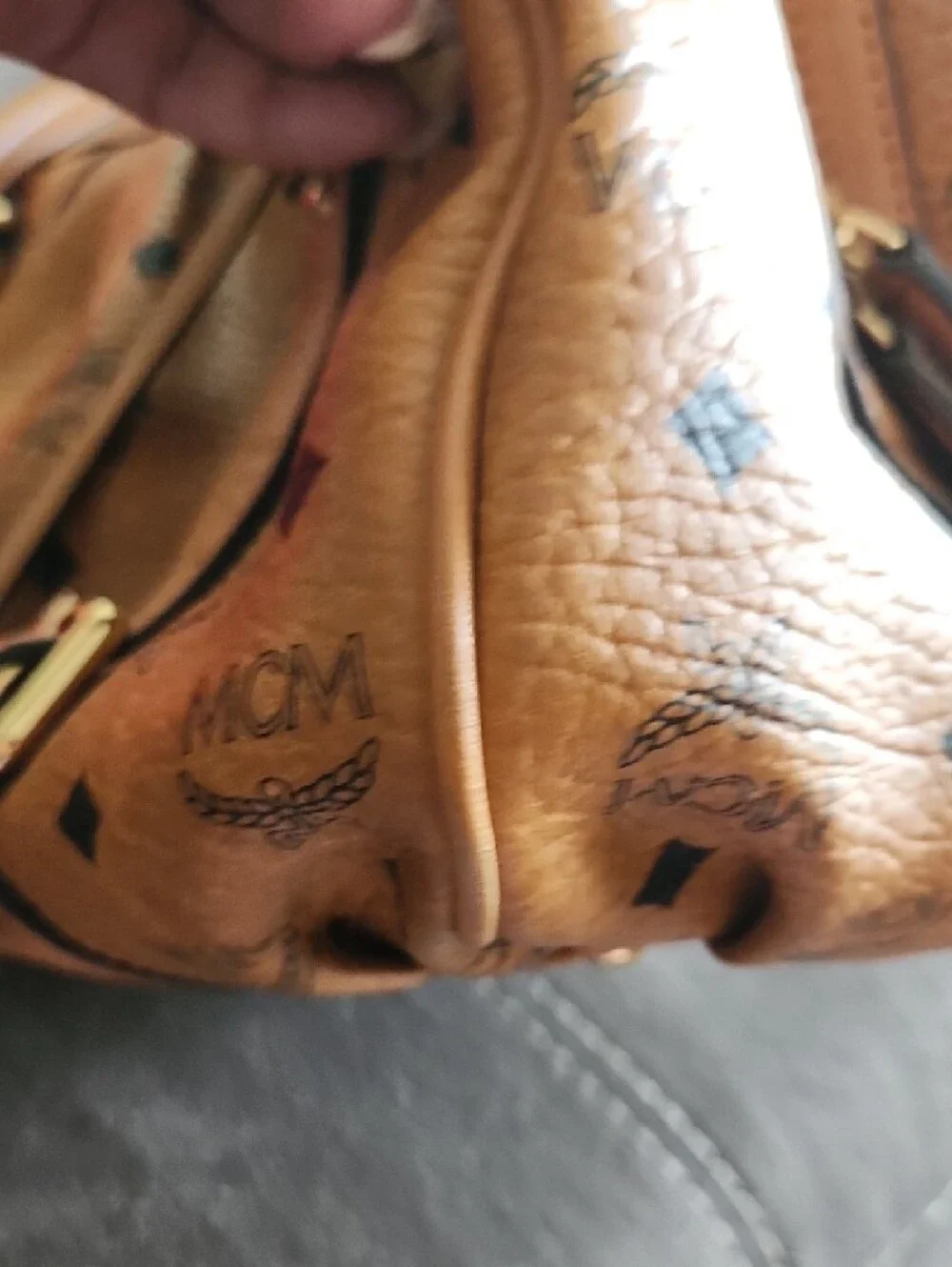 MCM Cognac Logo Visetos Satchel with Gold Hardware - Picture 5 of 15